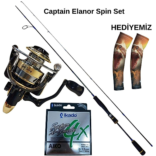 Captain Elanor Spin Seti 2000'lik Makine+İkado Aıko 0,12 mm İp Misina (Kol Çorabı Hediyeli)
